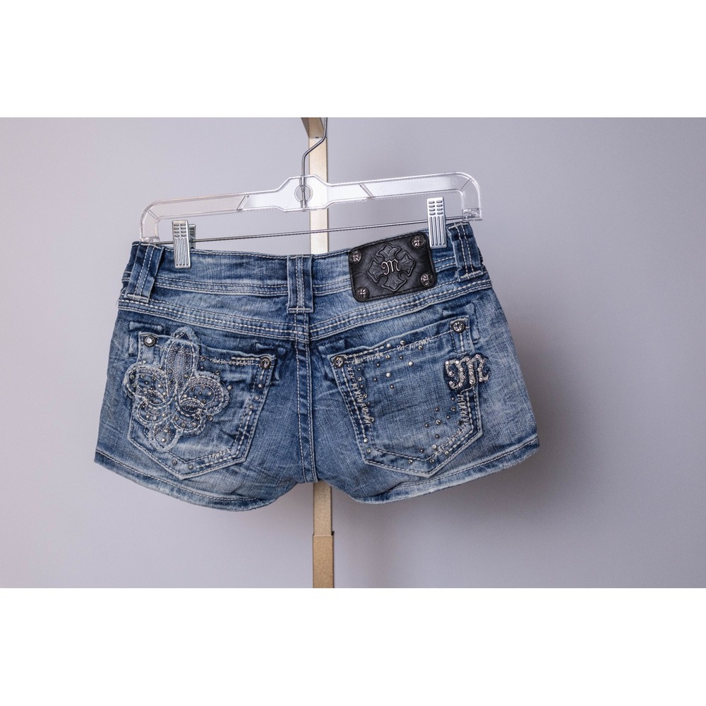 Miss Me Denim Shorts Blue Stretch Rhinestone Embellished Size 26